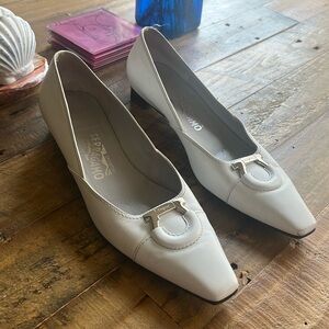 Salvatore Ferragamo White Flats with Silver Accents